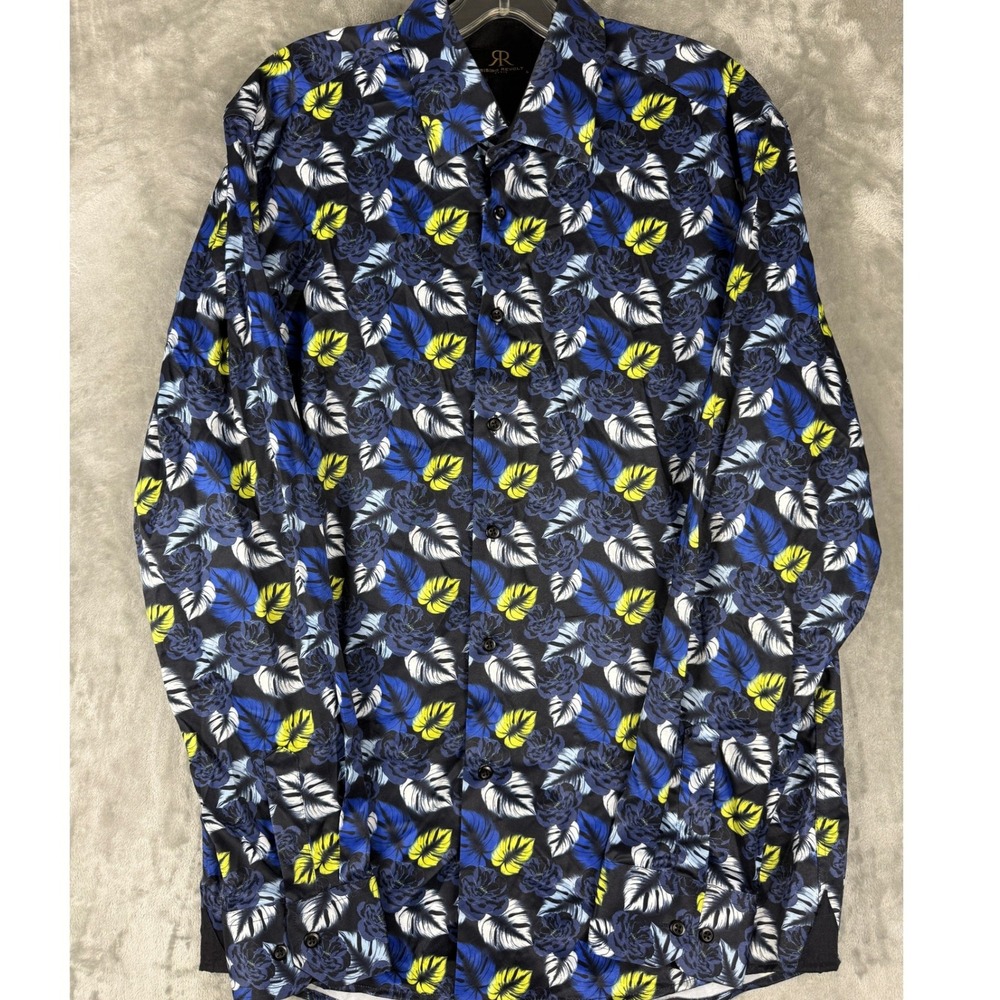 Rising Revolt‎ Paris Men Button Down Shirt Tropical Floral Print Long Sleeve L